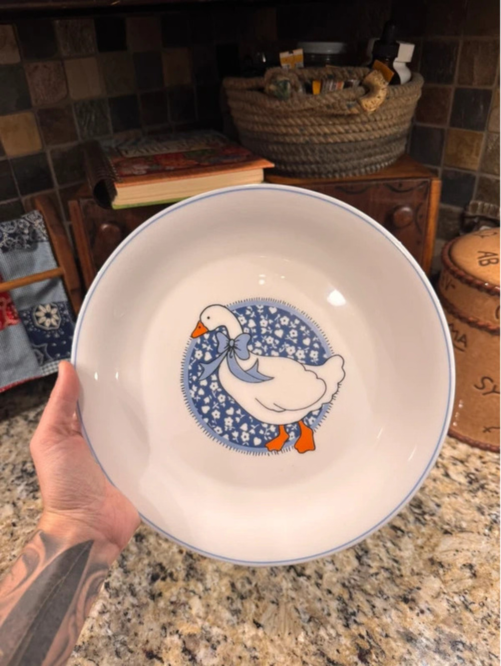 Large Arcopal decorative goose plate